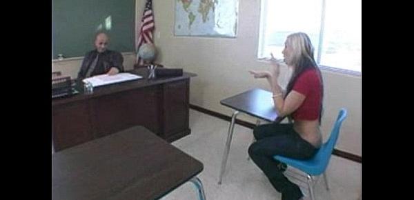  Sexy blonde teen lays on desk and get fucked by her teacher